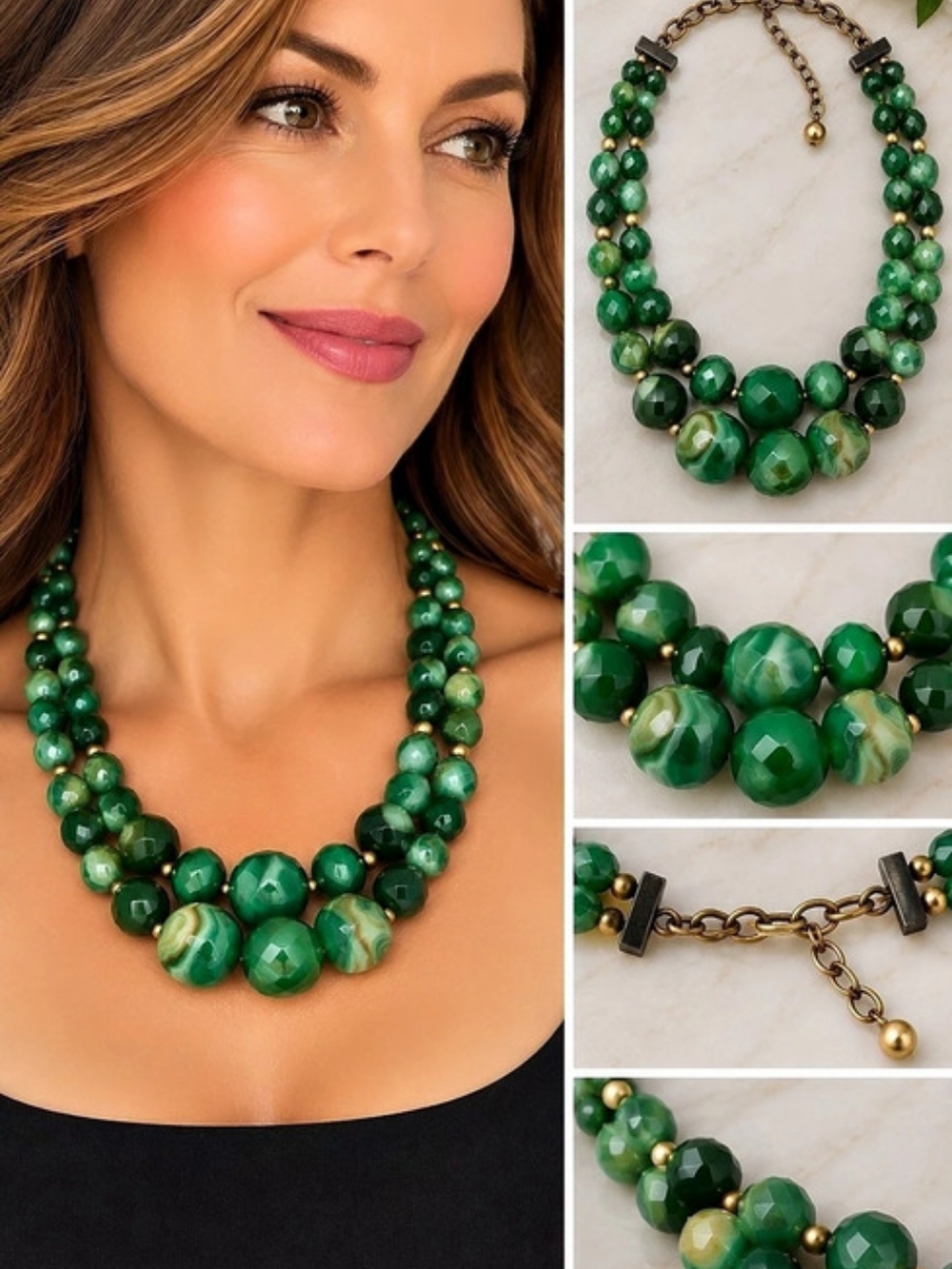 Vintage Green Beaded Statement Necklace